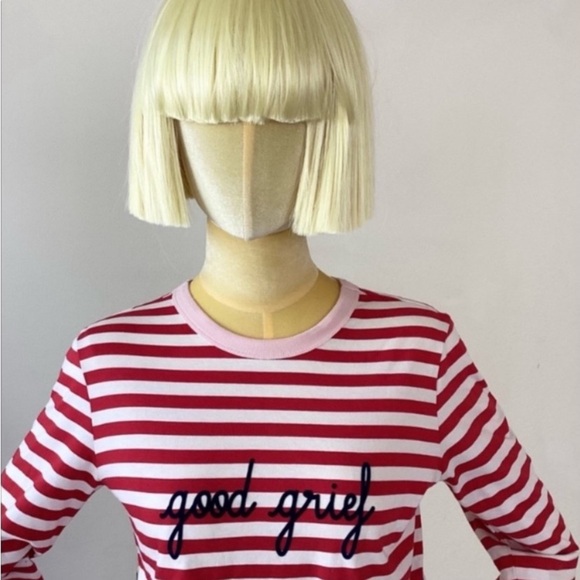 Maison Labiche Paris Graphic Red white Stripe Crew Ling Sleeves Top SZ XS - Picture 4 of 5